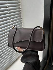 Fashionable Solid Color Asymmetrical Flip-Top Vintage Simple Elegant Shoulder Bag - Coffee - View 9