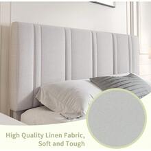 Upholstered Bed Frame With Headboard, Linen Fabric Platform Bed Frame With Tufted Headboard, No Box Spring Required, Easy Assembly, Pink/ White/ Black/ Blue, Twin/ Full/ Queen - 白色 - 查看 2