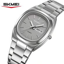 SKMEI 2420 男士手表时尚简约日历不锈钢表带防水模拟商务手表男士石英钟
