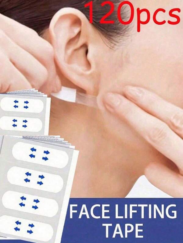 Adesivos de Lifting Facial 120/80/20 - Adesivos Transparentes e Sedosos para Contorno de Queixo, Pescoço e Rosto - Sem Álcool, Para Todos os Tipos de Pele, Unissex