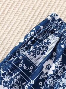 3 sztuki boho - eleganckie niebieskie spodnie wypoczynkowe z nadrukiem paisley i kwiatowym, jesienne ubrania