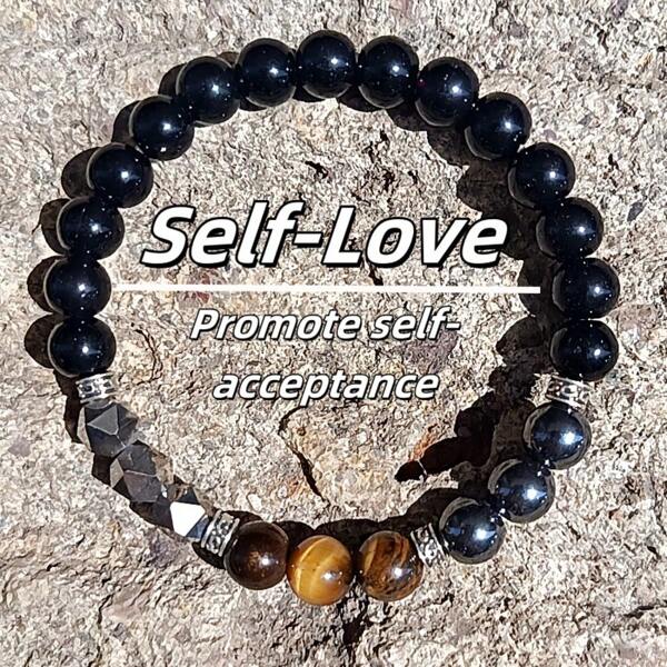 1pc/ And Individualistic/Punk/Business/Natural Tiger's Eye, Black Gallstone, Obsidian, Cut Stone/Adjustable Bracelet/Suitable For Men's Party, Business, Daily Casual Wear, Graduation Season, Halloween, Father's Day - A Daily Gift For Friends And Family