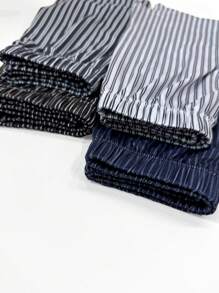 4pcs Men's Striped Print Boxer Briefs, Elastic Loose Fit Undershorts, Breathable Thin Trunks, Multi-Color Combination Set With Elastic Waistband