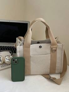 Túi xách tay dung tích lớn tối giản, Túi đeo vai, Túi tote, Túi đeo chéo - Màu be - Xem 5