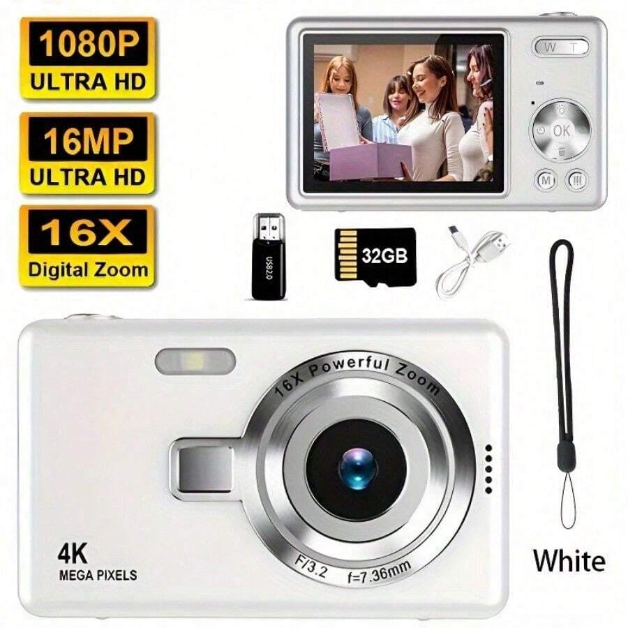 1pc12MP Digital Camera 16X Zoom 2.4" TFT Screen Autofocus FHD, Portable DSLR Travel Camera For Outdoor Holiday Party Christmas Halloween Birthday Gift(Silver) - Silver - View 1