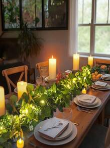 2/4pcs Silver Dollar Eucalyptus Leaf Garland With LED Lights, Artificial Eucalyptus Leaf Table Runner, Fake Greenery Vines For Home Decor, Room, Classroom, Bedroom, Wedding, Bridal Shower, Party, Baby Shower, Patio, Valentine's Day, Gift