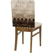ACZ Dining Chair Back Covers Geometric Pattern Abstract Art Cubes Brown Black Gold Chair Covers Chair Slipcovers Protective Covers For Holiday Party Festival Decoration Set Of 4 2216 - Marblesan91775-Setof4 - 查看 7