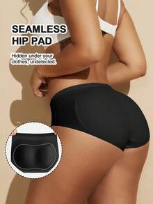 1pc Women Tummy Control Butt Lifting Seamless Shaper Briefs, Black Waist Cincher Panties - Black - View 2