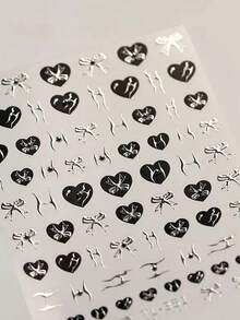 1 Stück Gothic Schwarze Herz Schleife 3D Nagel Sticker - Gold - Folie Gelee Glas - Konfetti Design, perfekt für Halloween Goth Süße Avantgarde Mädchen Nägel - Schwarz - Übersicht 7
