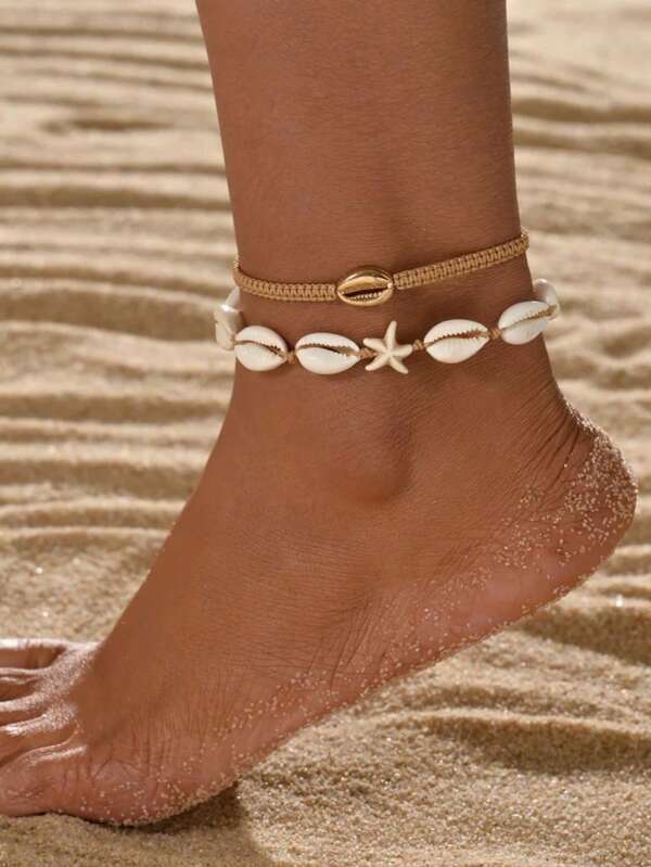 1 Set Elegant Minimalist Bohemian Style Shell & Starfish Pendant Anklet, Suitable For Men And Women, Everyday Wear And Exquisite Holiday Gift