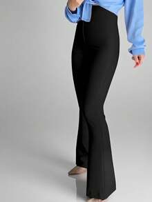 Butilya Elegant Black High Waist Wide Leg Pants - Office And Casual Chic | Black Pants, Wide Leg, High Waist, Office Wear - Black - View 2