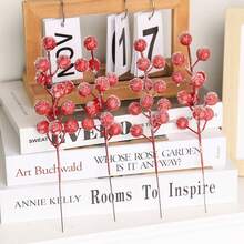 12Pcs Simulated Red Fruits, Holly Fortune Fruit Christmas Decoration Red Berries With Frost, Christmas Ornaments, Holiday Decoration Gifts Home Decor Christmas Decorations Room Decor Winter