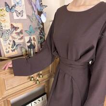 1 pieza Vestido Jalabeya informal de unicolor con cordón para mujer, elegante para Eid Mubarak, uso en el hogar, citas, viajes, vacaciones, primavera/otoño