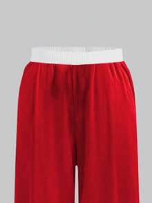 2pcs/Set Teens Fashion Contrasting Color Camisole & Pants Set, Thin Material, Casual Teen Girl / Sister Outfit - 紅色 - 查看 6