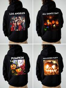 定制男士连帽衫，印有您的照片和祝福语/集体照/情侣/夫妻/家人/朋友/宠物/风景，黑色运动衫，男士羊毛连帽衫，秋冬装，情人节/父亲节/周年纪念/生日礼物，万圣节连帽衫，送给他的礼物，秋冬男士连帽衫 - 黑色 - 查看 2