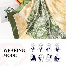 35 Inches Silk Head Scarf-Satin Hair Scarves Silk Bandana Scarf Headscarf For Women's Fashion Scarveshalloween - 綠接腰果 - 查看 9