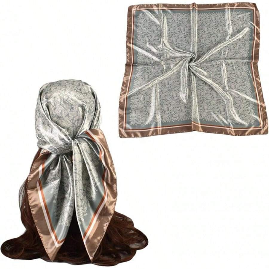 35 Inches Silk Head Scarf-Satin Hair Scarves Silk Bandana Scarf Headscarf For Women's Fashion Scarveshalloween - 小腰果-淺綠色 - 查看 1