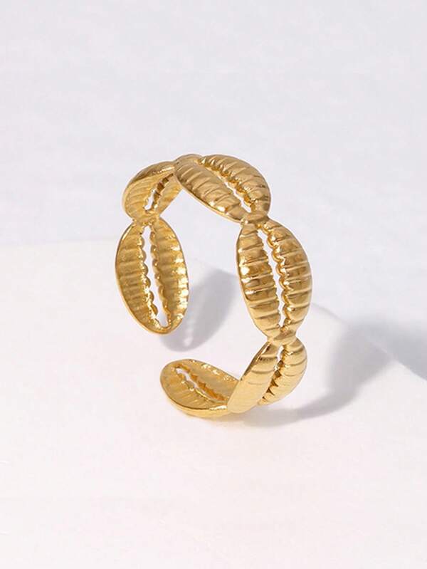 1 Pc Summer Ocean-Themed Ring Features Multiple Shell Decorations And A Metal Texture Design. It Is Made Of Stainless Steel With An Adjustable Opening. The Beach Element Ring Is Suitable For The Ramadan Carnival And Women's Daily Life