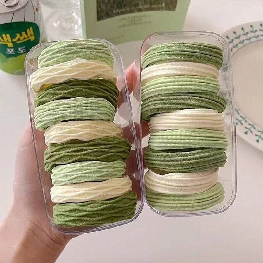 随机抽取10套抹茶绿发圈、可爱时尚发圈、校园风海盐蓝发饰、红豆沙粉色日常旅行装配饰、马尾辫夹、发圈、发绳 - 抹茶綠 - 查看 1