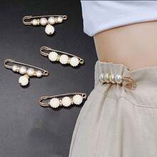 2pcs Faux Pearl Waist Buckle Cute Pin Faux Pearl Brooch Pants Adjustable Buckle Summer, School Fall, Autumn, Halloween - White - View 20