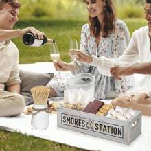 S'Mores Station With Mason Jar, Farmhouse S'mores Bar Holder With Handle, 4 Section Smores Caddy & Smores Accessories Organizer, Smores Maker Container Box For Smores Kit, Smores Tray