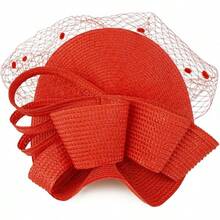 Derby Fascinators Women High Tea Party Hat Wedding Cocktail Flower Headware With Mesh And Feathers - Z-f0271-red - View 5