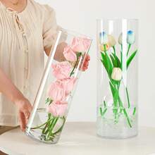 Extra Large Acrylic Cylinder Clear Vase For Floor, 20 In Tall Big Wide Mouth Plastic Unbreakable Hurricane Flower Vases Of 3 For Home Decor (D 8", D 6", D 4.8" + 3 Holder) - Trong sáng - Xem 5