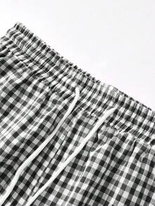 Pantalones cortos casuales de dos tonos a cuadros de corte holgado para hombres, de uso diario - Blanco y Negro - Ver 3