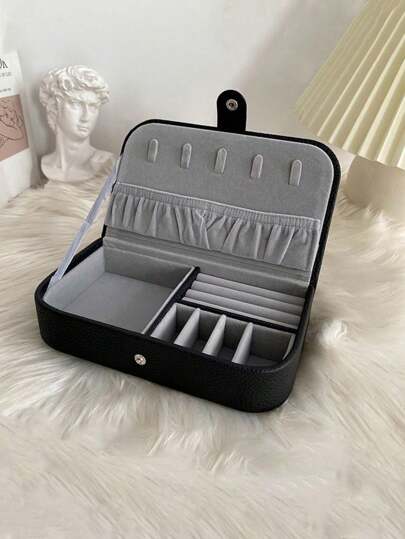 1pc Portable Leather Jewelry Box For Bracelets, Necklaces, Earrings, Rings Storage Summer Necessity For Women Storage Organizer Gift Travel Back To School