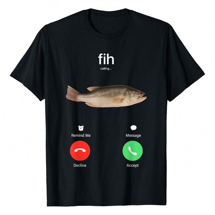 Fih Calling Remind Me Message Decline Accept Phone Call Fish T-Shirt, Women's Relaxed-Fit T-Shirt | Soft, Breathable Short Sleeve Top For Everyday & Travel - màu đen - Xem 1