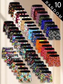 Random 10-Pack Vibrant Graffiti Style Men's Long Boxer Briefs