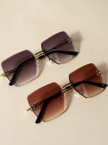 1pc/3pcs Square Frameless Photoshoot Beveled Edged Fashion Glasses