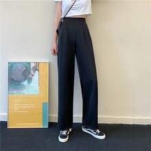 Pantalones casuales mujeres pantalones sueltos y colgantes pantalones altos, cintura recta, piernas anchas pantalones de moda pantalones de traje grandes pantalones largos - Negro - Ver 4