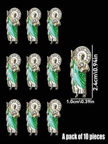 10件/包 祖母绿水钻金色合金站立人物宗教风格美甲装饰配件，奢华时尚的DIY美甲配件，无香型可组合3D美甲产品，美甲饰品宝石，水钻和装饰品。