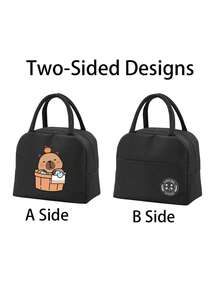 1 件，创意水豚图案印花隔热便当袋，可重复使用的大容量午餐盒袋，适合办公室工作人员和旅行返校学校用品袋女士午餐袋冷藏袋野餐配件学校配件学校午餐盒 - 彩色 - 查看 11