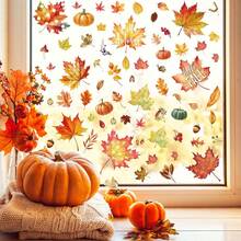 107pcs Stiker Jendela Musim Gugur Thanksgiving - Daun Maple dan Kerucut Pinus Lukisan Minyak Stiker Jendela untuk Dekorasi Rumah Kaca Musim Gugur dan Dekorasi Thanksgiving - MultiWarna - View 1
