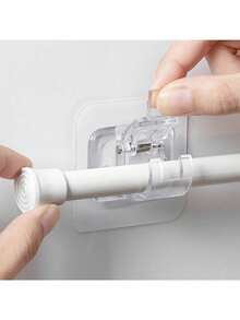 2pcs/4pcs Sturdy Curtain Rod Hooks - Adjustable Tension Rod Fixed Brackets, Comes With No Drill Self-Adhesive Clips And Cross Bar Curtain Holder, Easy Installation And Stability - 2 Pcs - View 2