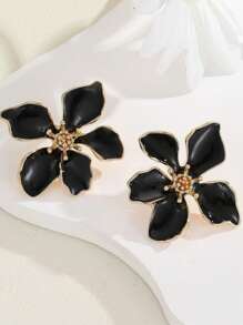 1 Pair Oil Drip Flower Stud Earrings, Elegant Women's Versatile Earrings For Vacation, Festivals