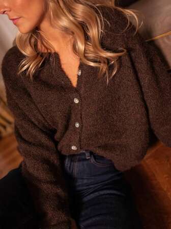 Women's Shell Button Knit Sweater, Autumn/Winter Sweater, Ladies Sweater, Brown Sweater, Casual Daily Wear