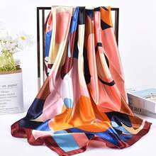 35 Inches Silk Head Scarf-Satin Hair Scarves Silk Bandana Scarf Headscarf For Women's Fashion Scarveshalloween - 七彩向日葵-酒紅色 - 查看 6