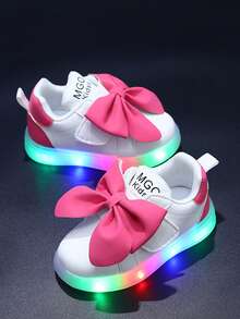 MGO Kidss MGO 儿童蝴蝶结 LED 鞋，女童发光休闲运动鞋，多色，尺码适合 1-3-6 岁 - 玫紅色 - 查看 3