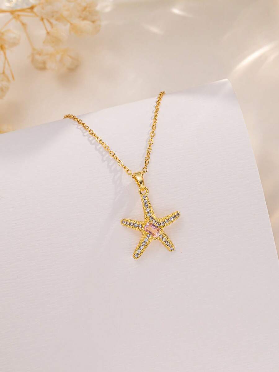 1 件星鱼设计吊坠项链耳环首饰套装，是送给男女情侣日常佩戴、聚会、节日、派对的绝佳礼物选择（OPP 袋包装） - 粉紅色海星耳飾 - 查看 1