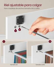 VASAGLE Archivador de 2 Cajones, Archivador con Cerradura, Soporte para Impresora, para Archivos de Tamaño A4 y Carta, Blanco Nube MOFC061W14 - Blanco - Ver 3