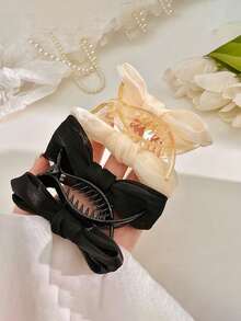 1 件优雅蝴蝶结设计凌乱发髻发爪夹，简约日常假发女士发夹发夹发夹发夹发夹，休闲秋冬发饰女士度假装女士 - 黑色 - 查看 6