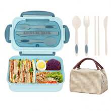1200ml (40.58oz) Adult Bento Box With Lunch Bag, 3-Compartment Leak-Proof Microwave-Friendly Lunch Container With Utensils