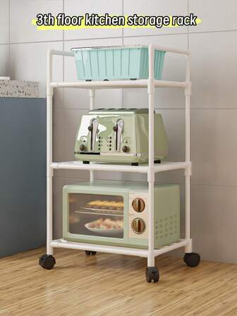 1pc 3-6 Layer Kitchen Storage Rack, Microwave Oven Spice Organizer, Multi-Layer Rolling Floor Stand Shelf