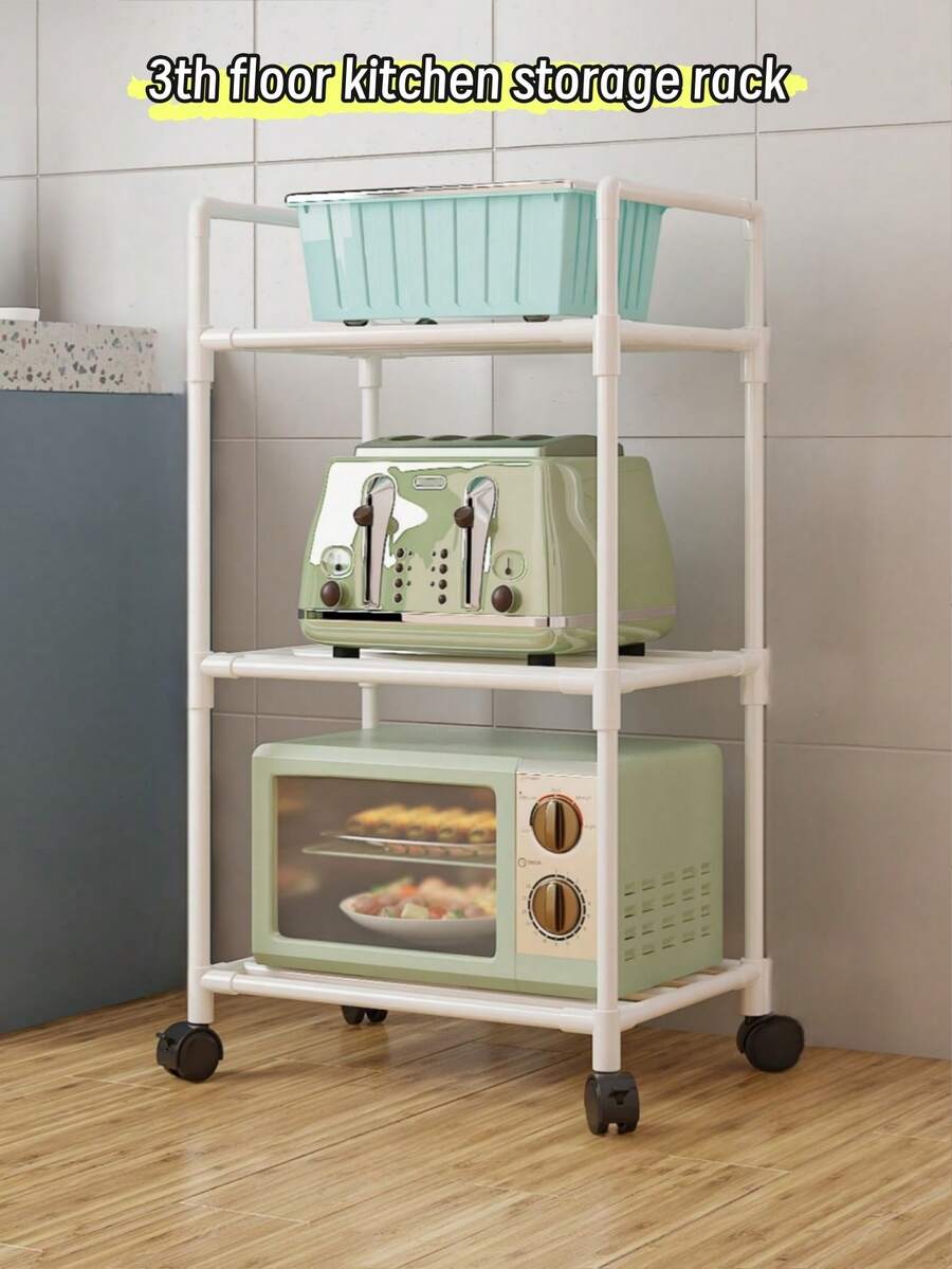 1 pieza Estantería de almacenamiento de cocina de 3-6 niveles, organizador de especias para horno microondas, estantería rodante de varios niveles para el piso - Multicolor - Ver 1