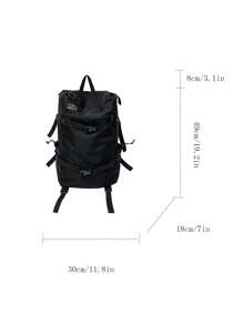 1pc Black Nylon Casual Sports-Style Drawstring Backpack, Large Capacity, Foldable, Water-Resistant, Multi-Pockets, Zipper Closure, Suitable For Men, Outdoor Activities, Travel, Commuting, Holiday, School/Graduation Gift Bags For Holiday