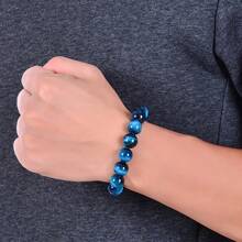 1pc 6/8/10mm Natural Blue Tiger's Eye Bracelet - Handcrafted Adjustable - Yoga Energy Bracelet With Beads. Fashionable Accessory For Both Men And Women, Elegant Gift, Bohemian Style/Casual Wear For Business Negotiations Or For Special Occasions, Natural Stone Jewelry