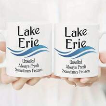 Funny Humorous Sarcastic 11oz Ceramic Coffee Mug - Yili Lake Cup - No Salt, Always Fresh, Sometimes Frozen - Ceramic Coffee Mug With Pink Handle And Blue Ripple Design - Perfect Gift For Lake Enthusiasts And Nature Lovers Ideal Birthday Gift For Women, Men, Friends, Colleagues - 黑色 - 查看 7